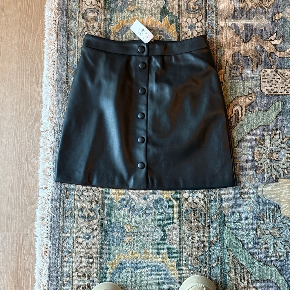 Loft Black Button-Up Leather Skirt